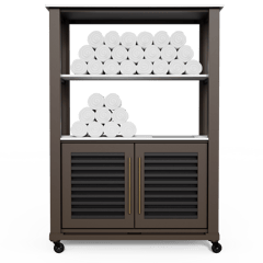 CSI_TowelRack_BlackSlats_AntarticaCorian_BrassHandles_MansardBrown_Front