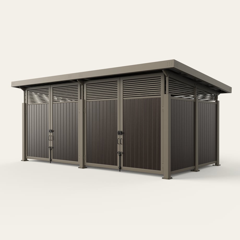 roofed-enclosure-1122r-DarkHickory-PlanarHorizontalSlatTransoms_SlateGray