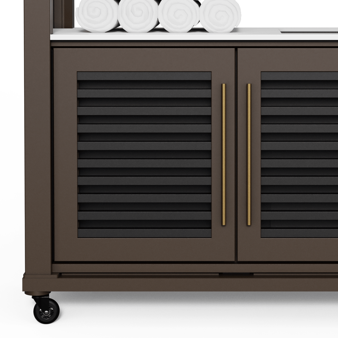 CSI_TowelRack_BlackSlats_AntarticaCorian_BrassHandles_MansardBrown_Front-L