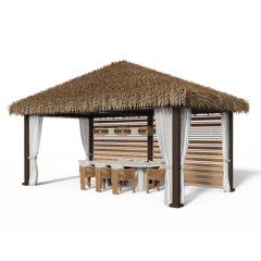 Sanctum_ThatchedRoofPergola_CumaruSlats_MansardBrown