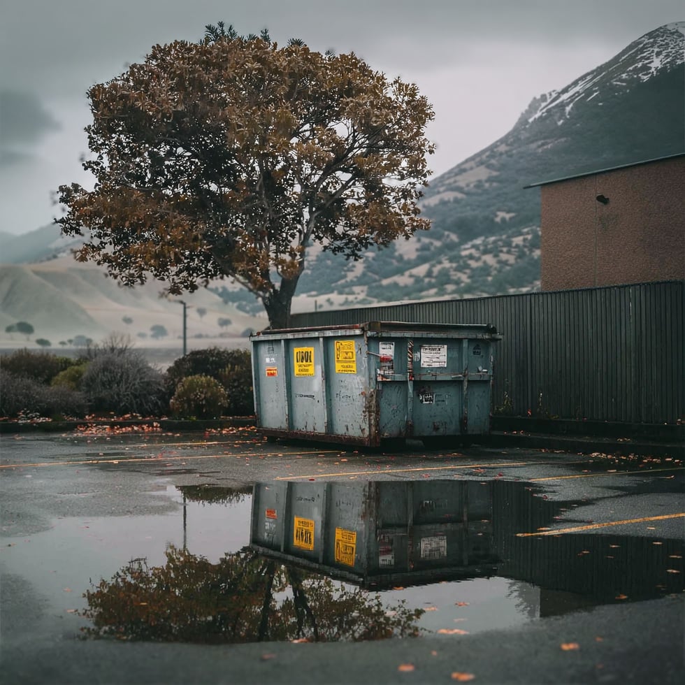 dumpster in rain california